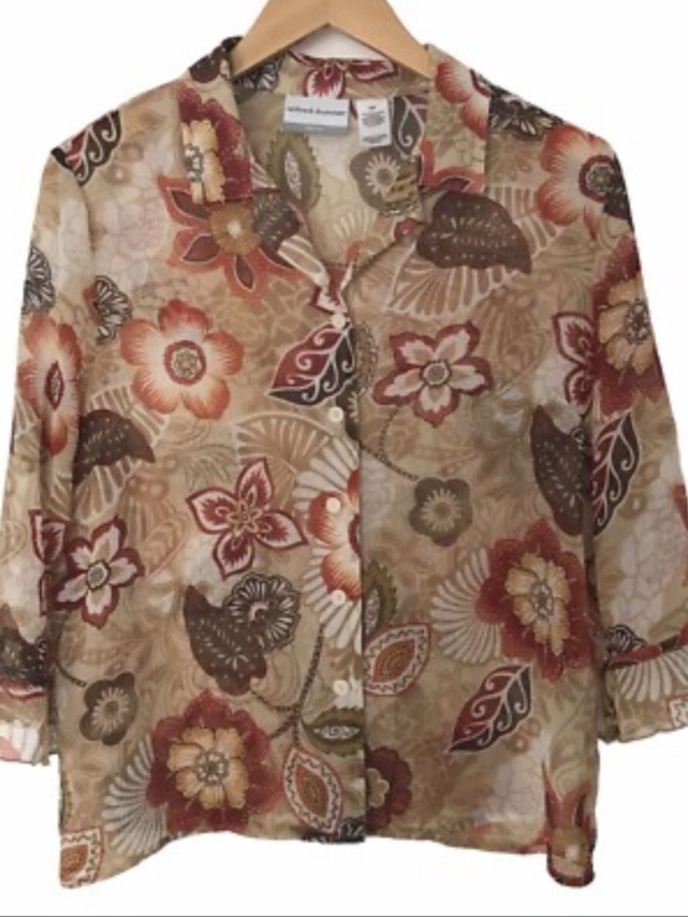 Alfred Dunner Tan n Red Floral Blouse, 2X